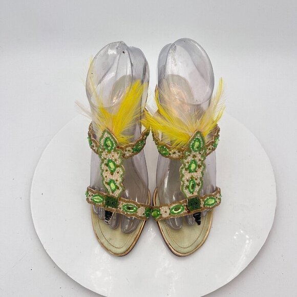 Rene Caovilla Women Size EU 35.5 US 5.5 Yellow Multicolor Rhinestone Heel Sandal - Picture 1 of 13